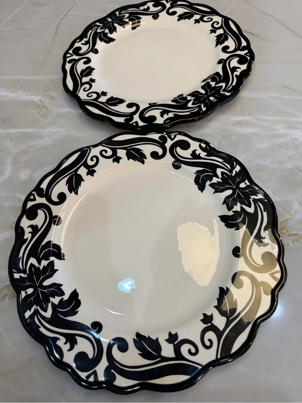 222 Fifth Damask Black & White Scalloped Floral Dinner Set of 2